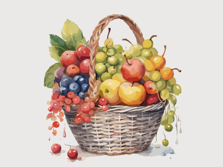 Vector art of a basket full of fruits